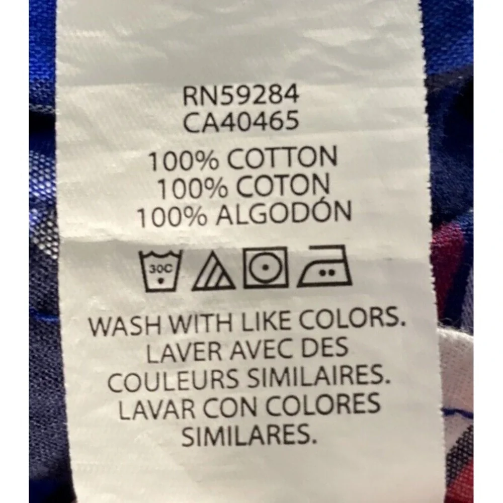 The Childrens Place Plaid Button Down Boys 16 XXL Blue Red White Cotton Shirt